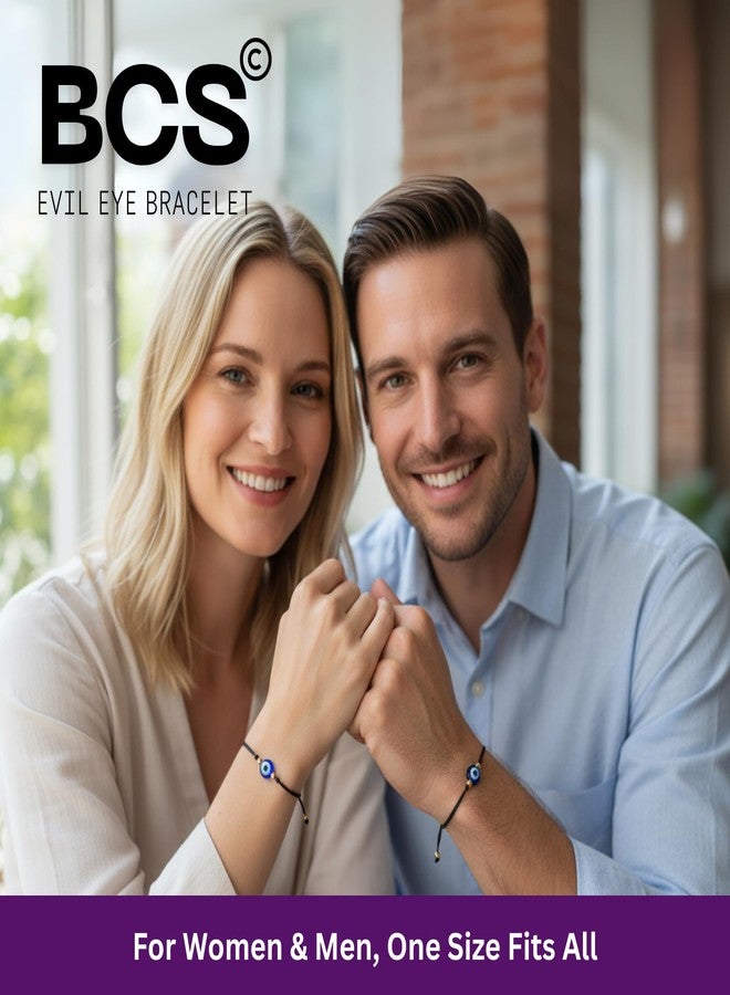 BCS Evil Eye Bracelets Adjustable Black String Amulet for Women Men Authentic Turkish Handmade Glass Bead Good Luck Protection Charm One Size Fits All - Navy Blue (8 Pieces) - Image 2